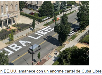 Embajada cubana en EE.UU. amanece con un enorme cartel de Cuba Libre frente a su fachada