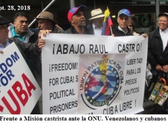 New York. Septiembre 28, 2018. Demostración frente a Misión castrista en la ONU.