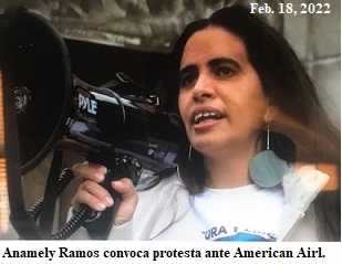 Anamely Ramos convoca a marcha maleta en mano frente a oficinas de American Airlines en Miami.